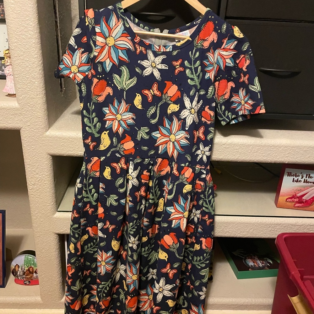 LuLaRoe Blue Sundress with Short Sleeves and Crew Neck